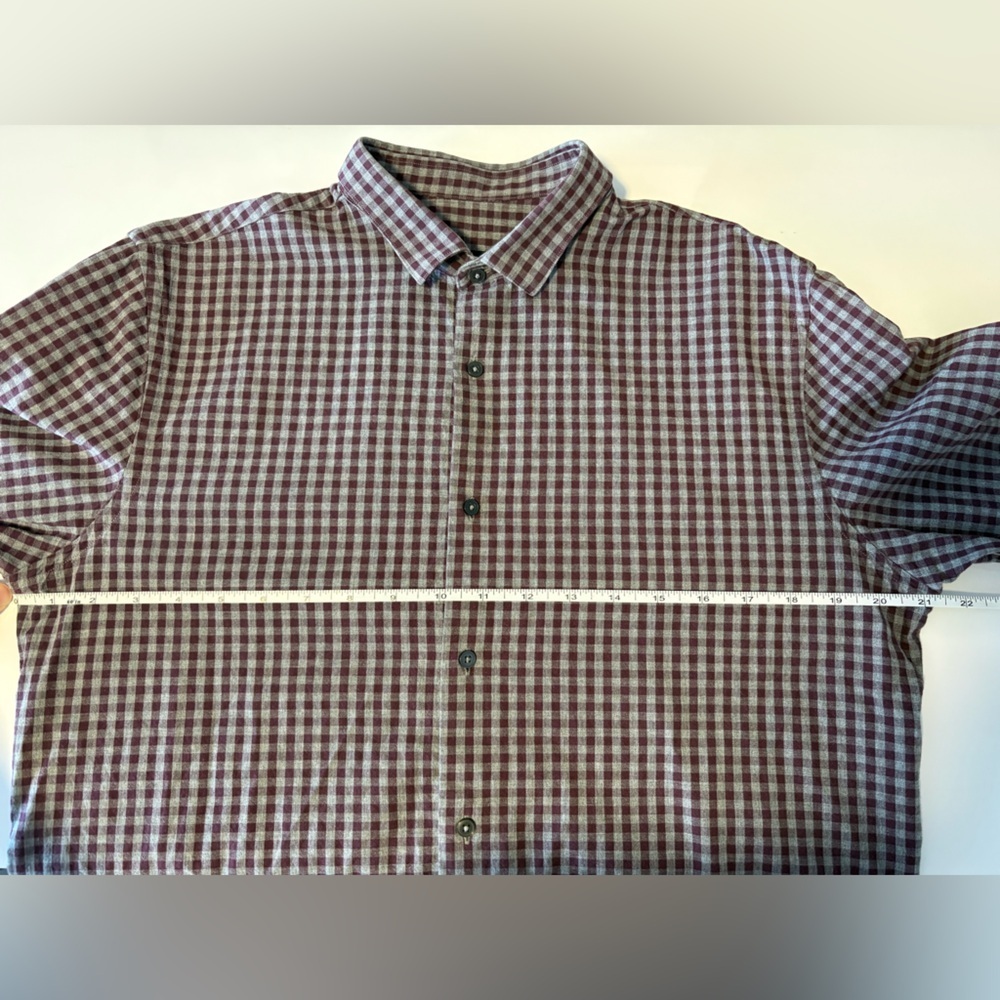 Zara Basic Slim Fit Button Up Shirt | Men’s Large | Gingham Burgundy Grey Cotton - Picture 8 of 9